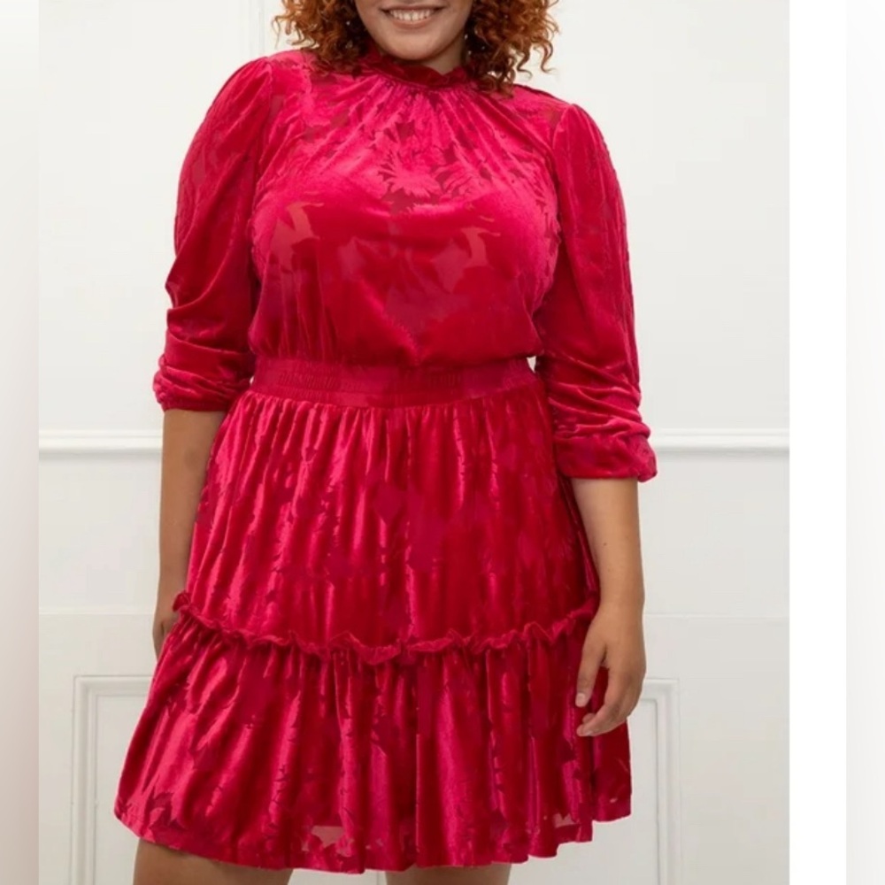 Fuchsia Eloquii velvet floral imprinted dress